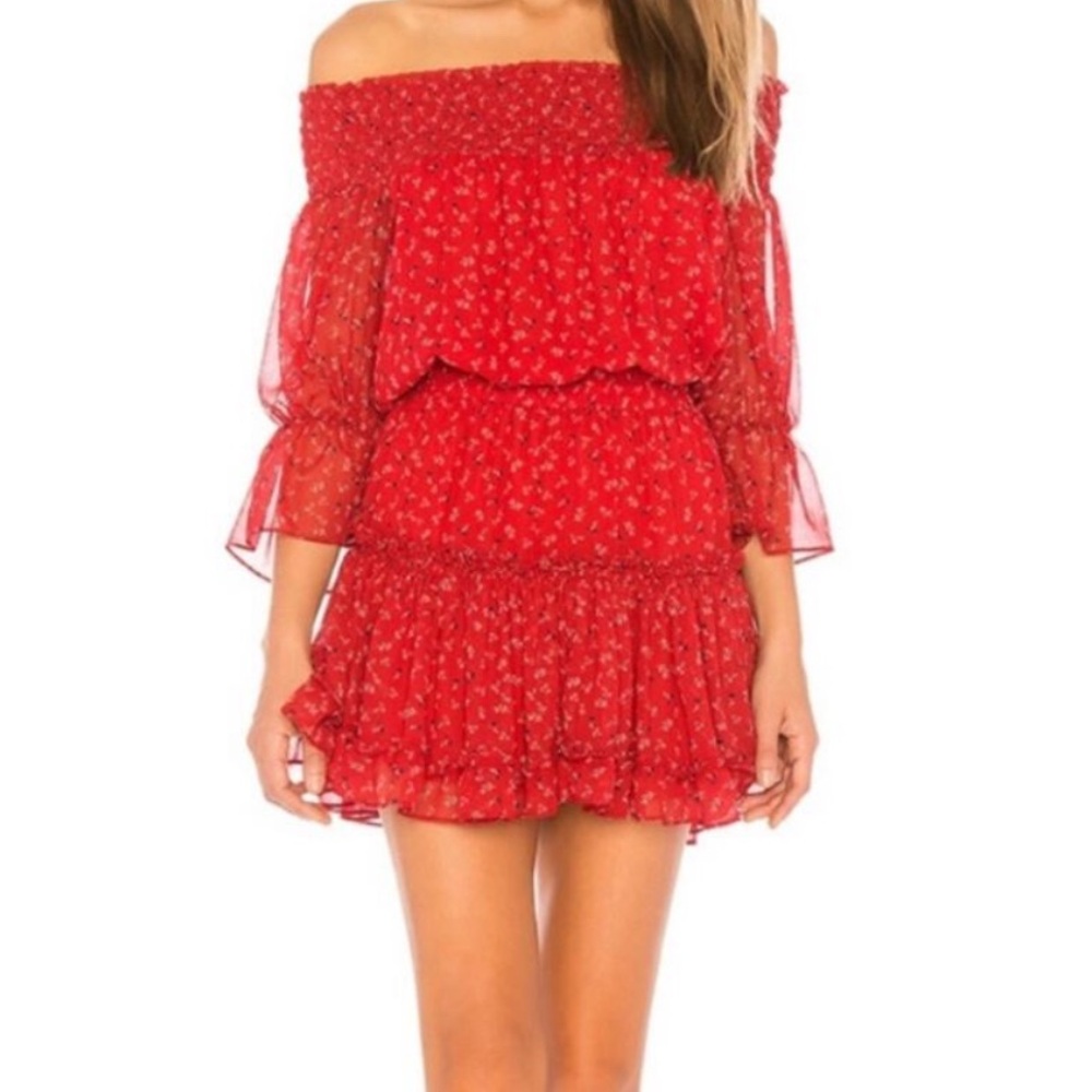 MISA Los Angeles Red Off-Shoulder Dress